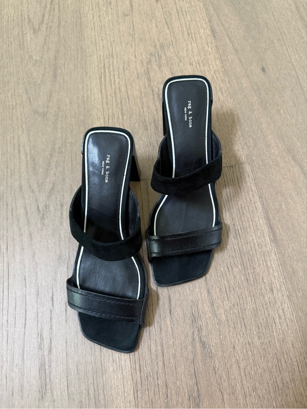 rag & bone Colt Sandals Black Minimalist Leather Suede Heels 38 - Picture 2 of 7